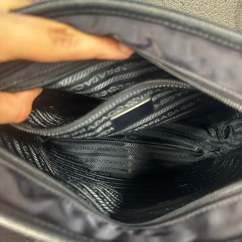 Prada Tessuto Nylon Saffiano Messenger Crossbody Bag Black